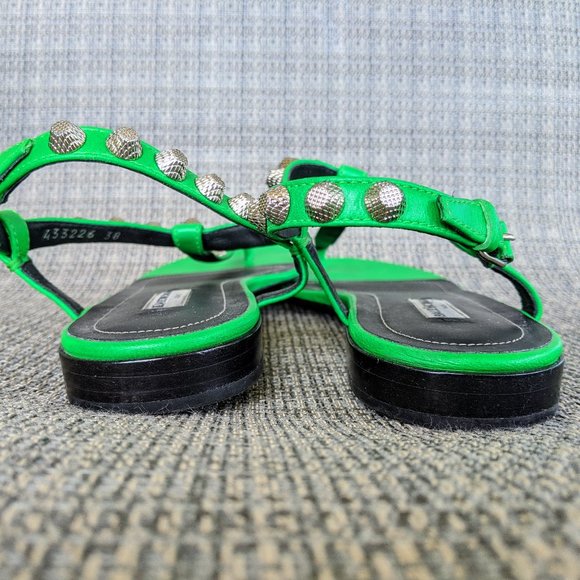 BALENCIAGA Green Arena Studded Thong Sandals sz 38 - Picture 5 of 7